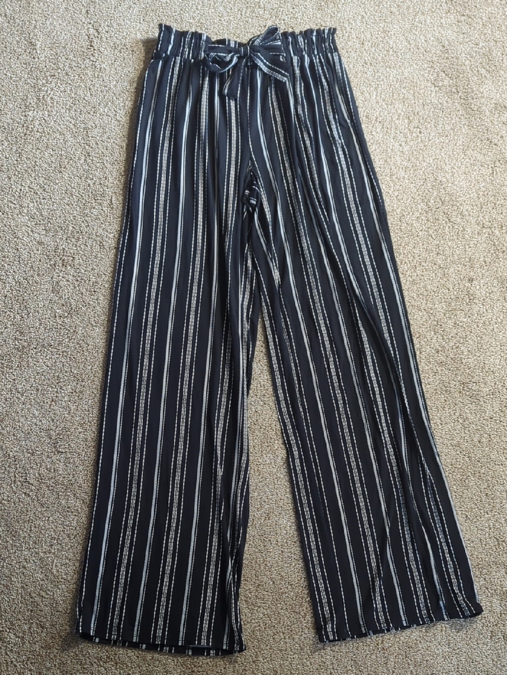 Joe Benbasset Black and White Striped Wide-Leg Pants